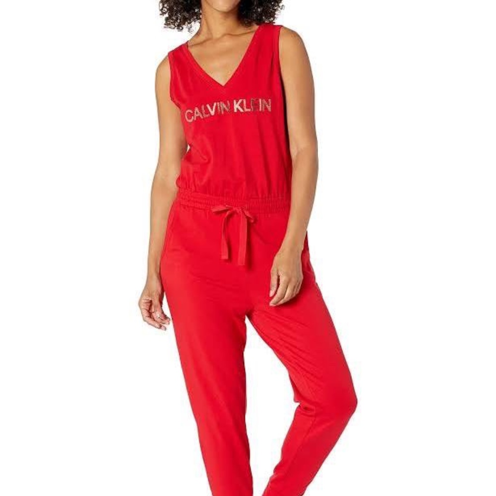 Red Calvin Klein Sleeveless womens Casual Jumpsuit, NWT